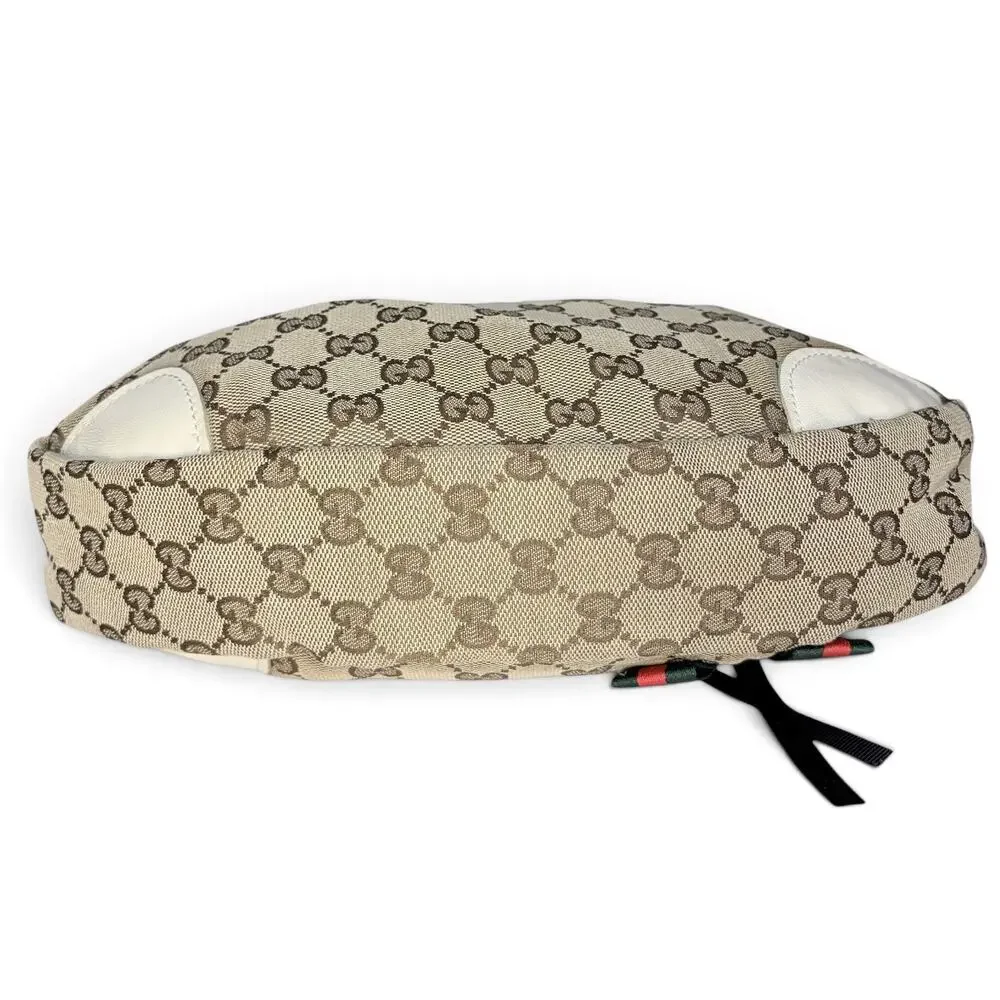 Gucci New Britt GG Canvas Web Stripe Hobo Shoulder Bag Beige Gold Hardware